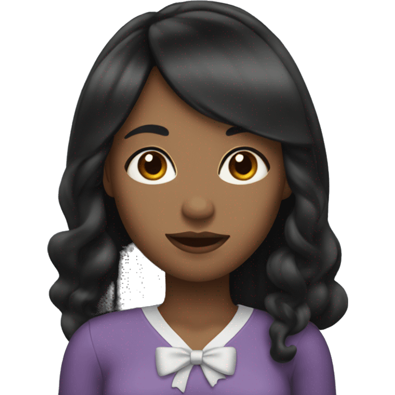 Black woman with long black hair with bangs and bow emoji