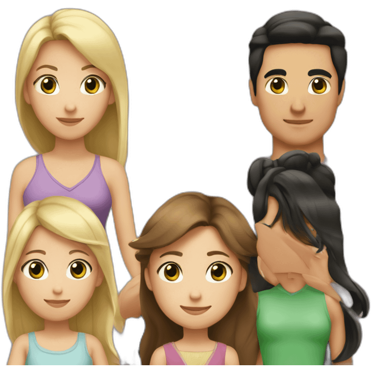 “A family with a man having black hair and Asian black eyes, and a woman with blonde hair and green eyes, and a daughter with brown hair. emoji