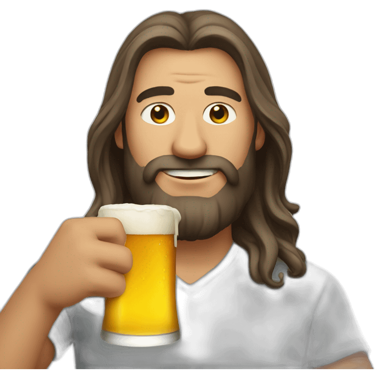 man with long hair drinking à beer emoji