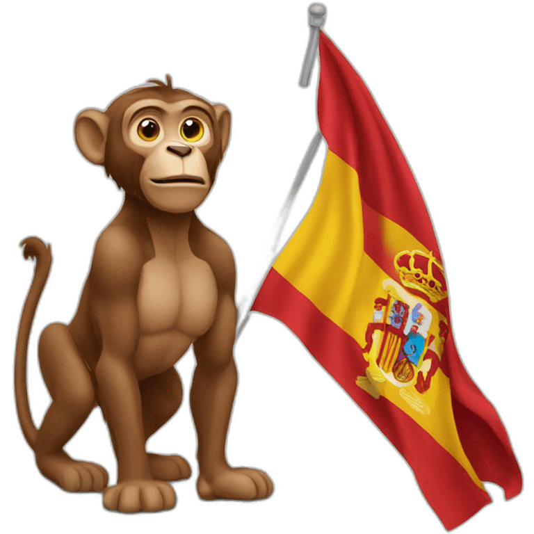 Un singe qui tien drapeau Espagne emoji