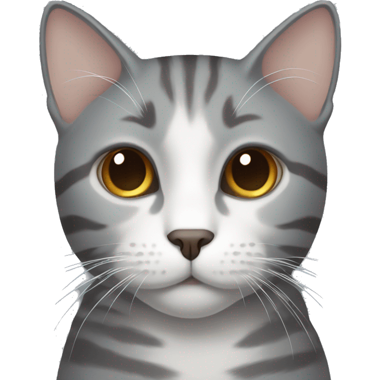 gray cat with white stripes and brown eyes emoji