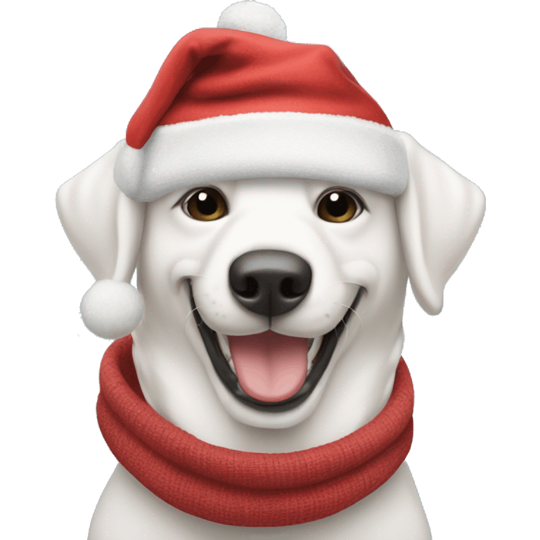 Perro blanco sonriendo con gorro de navidad emoji