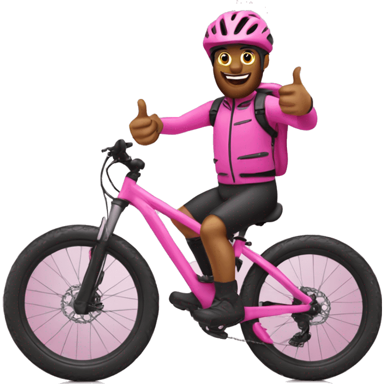 mountain biker on pink bike with thumb up emoji