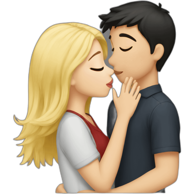 Blondie Girl kissing boy with dark hair emoji