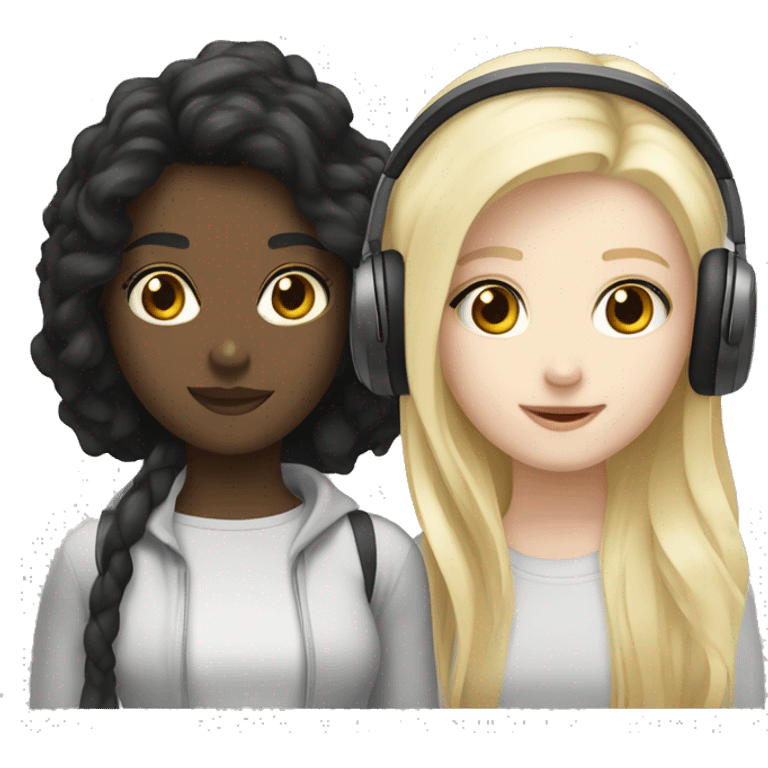 Two pale skin Girls  with headphones one black hair one blonde hair  emoji