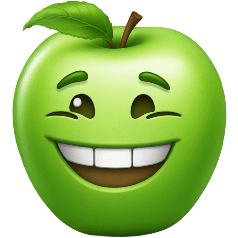 Green apple with smiling face emoji