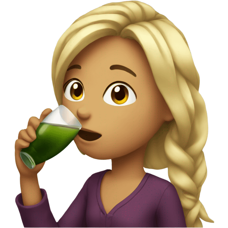 A girl drinking vine emoji