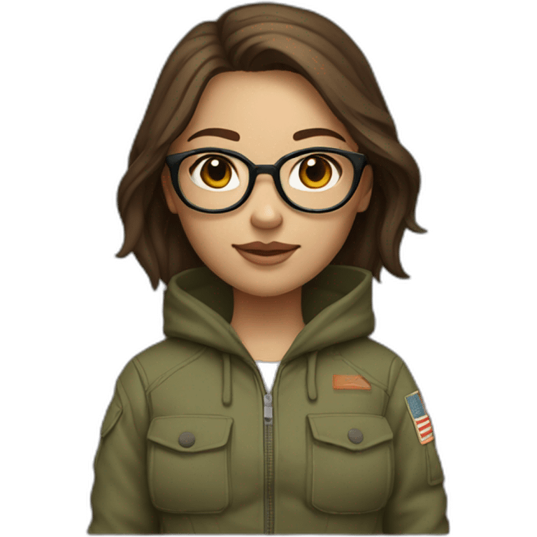 Girl wirh Brown hair and round glasses and a hoodie and cargo pants emoji