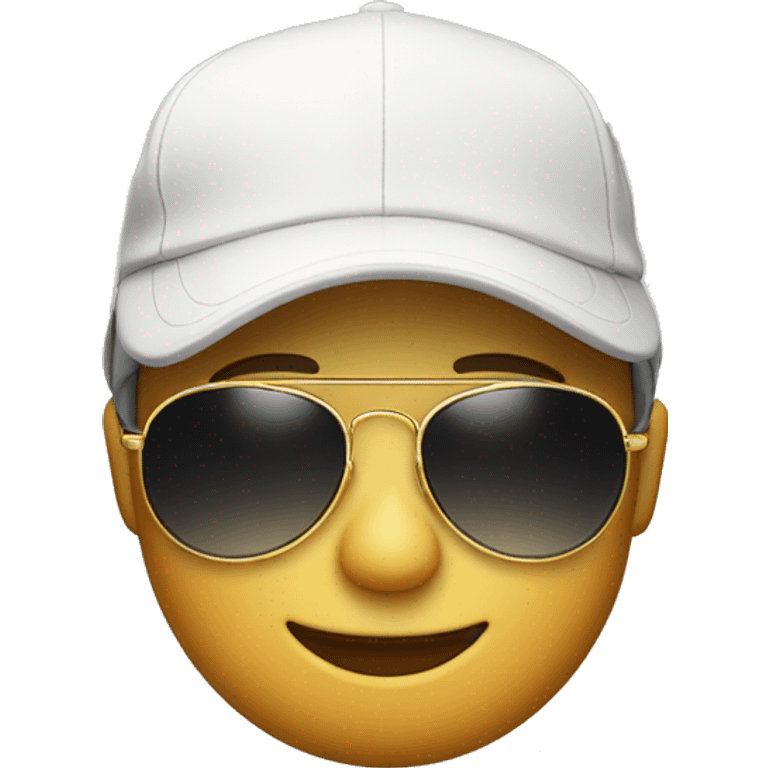 A circular emoji with a pair of aviator sunglasses , a backwards baseball cap tilted slightly, and a gold chain around its neck. Make the overall expression slightly smug and confident. emoji