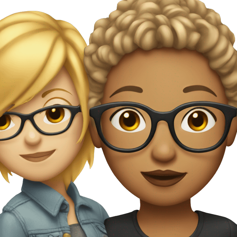 Lesbian kiss with girl who has blonde hair and glasses and a girl with short red hair  emoji