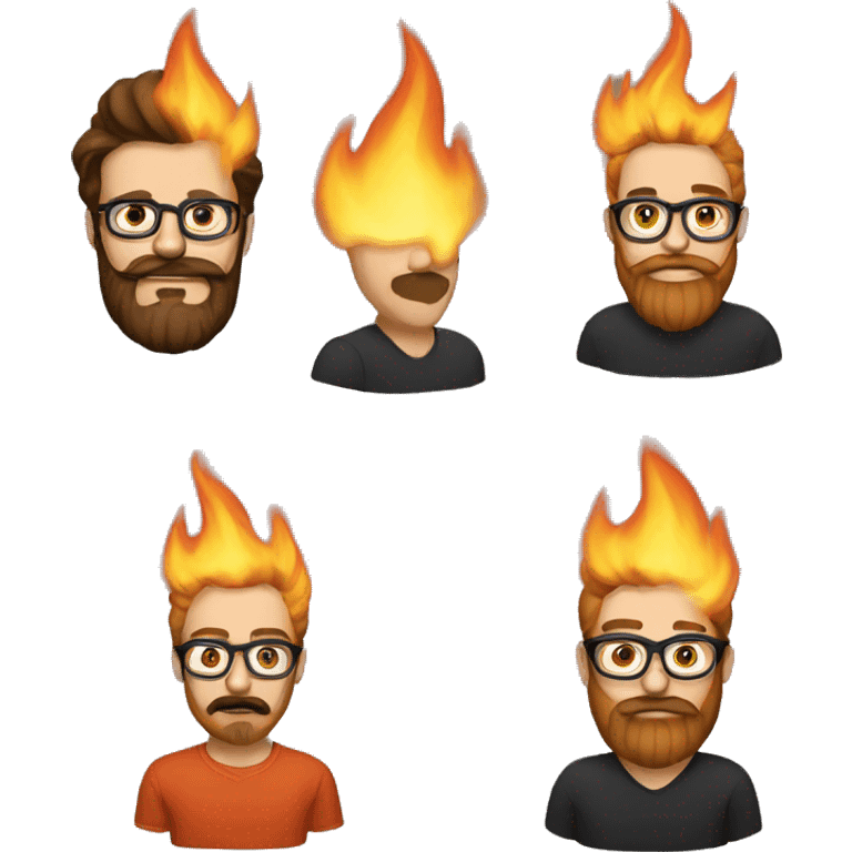 Man with fire as hair, beard and ustache with black eyeglasses add beard emoji