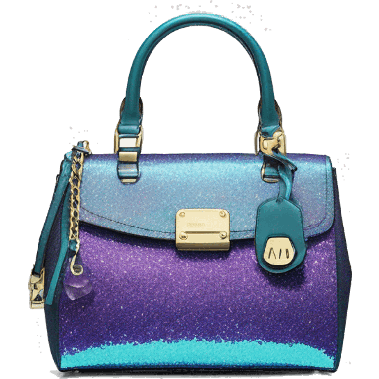 Realistic iridescent purple teal blue  shift glitter Michael Kors satchel purse.  emoji