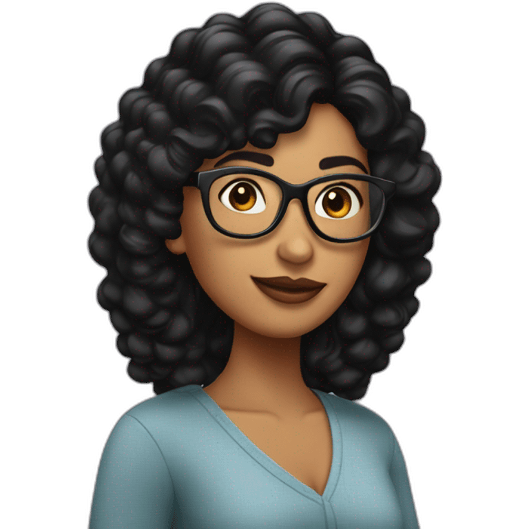 Mujer morena cabello negro con lentes emoji