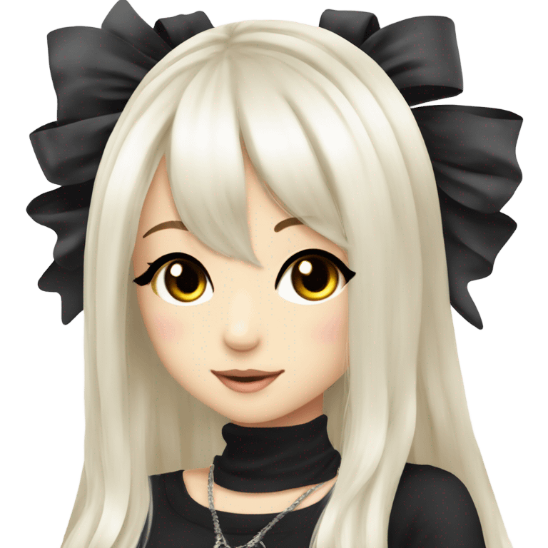 hime gyaru girl, beautiful long white hair, black top emoji