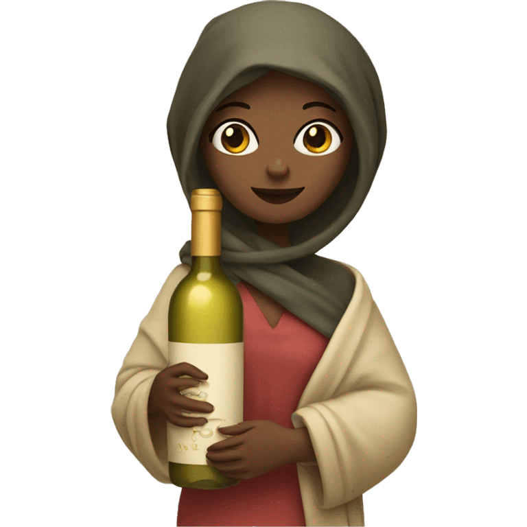  girl with blankets holding a bottle of white wine  emoji