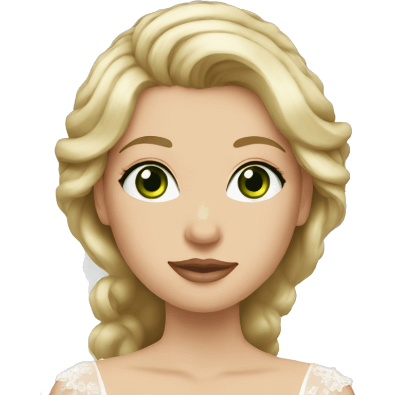 blonde haired, green eyed, bride with hair down emoji