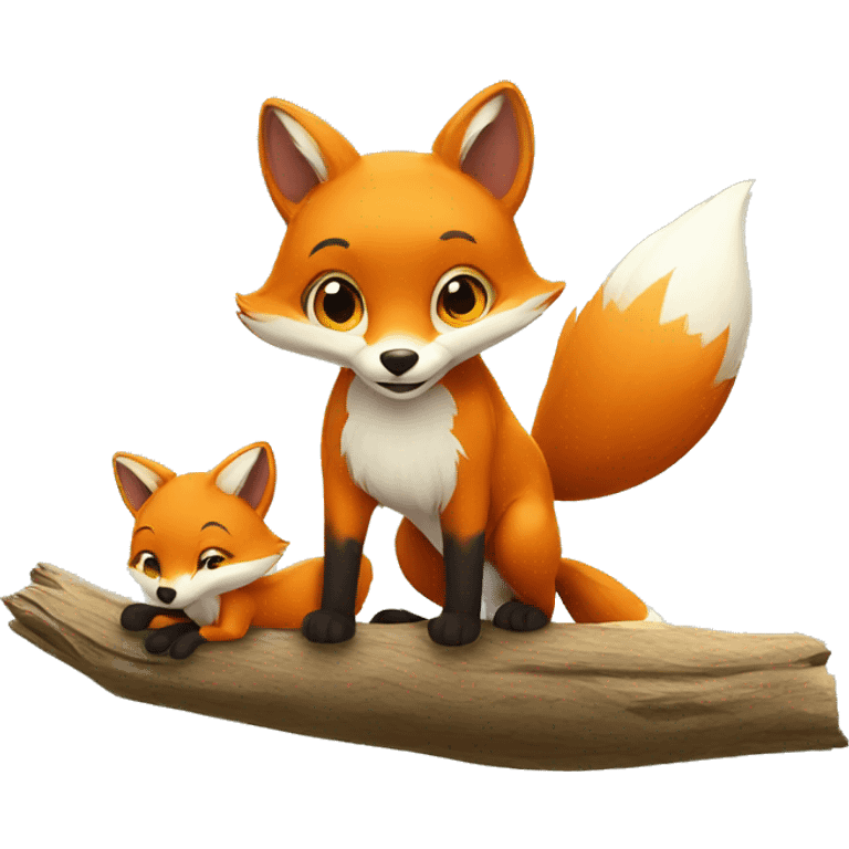 little fox playing with 3 little kids emoji