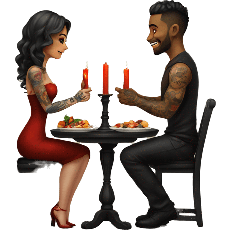 romantic candle light dinner for beautiful tattooed couple emoji