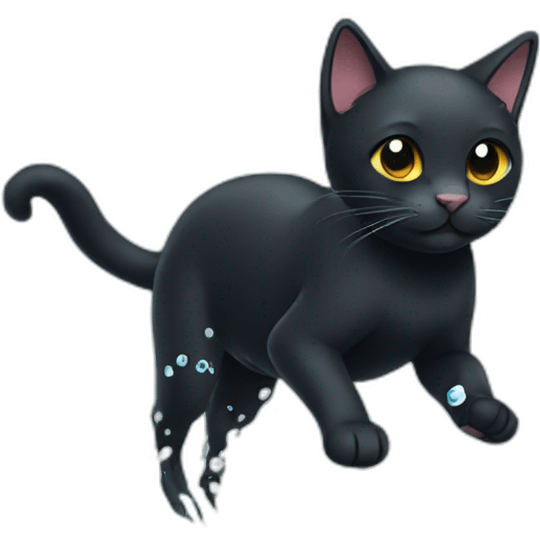 Black cat loves water emoji