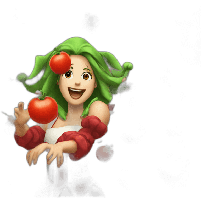 female jester getting tomatoes thrown at her emoji