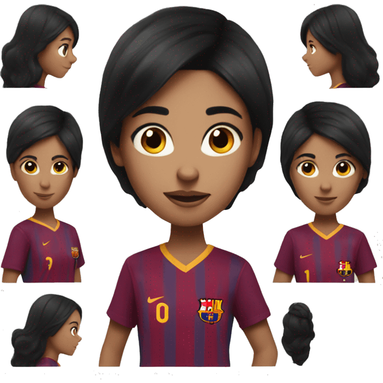 Girl with a black hair plays football in Barcelona team emoji