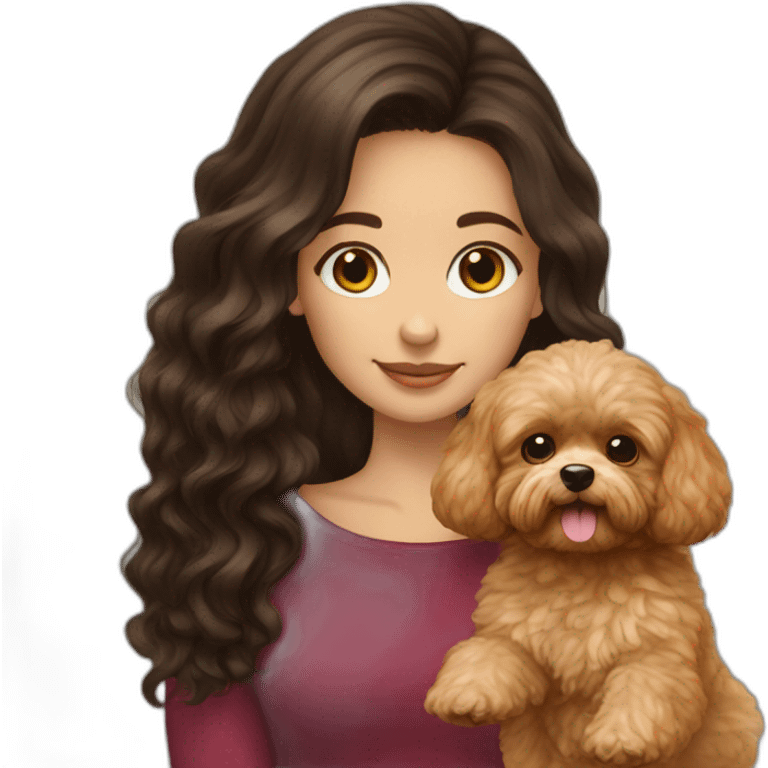 girl Ukrainian dark long  hair holding golden brown maltipoo emoji