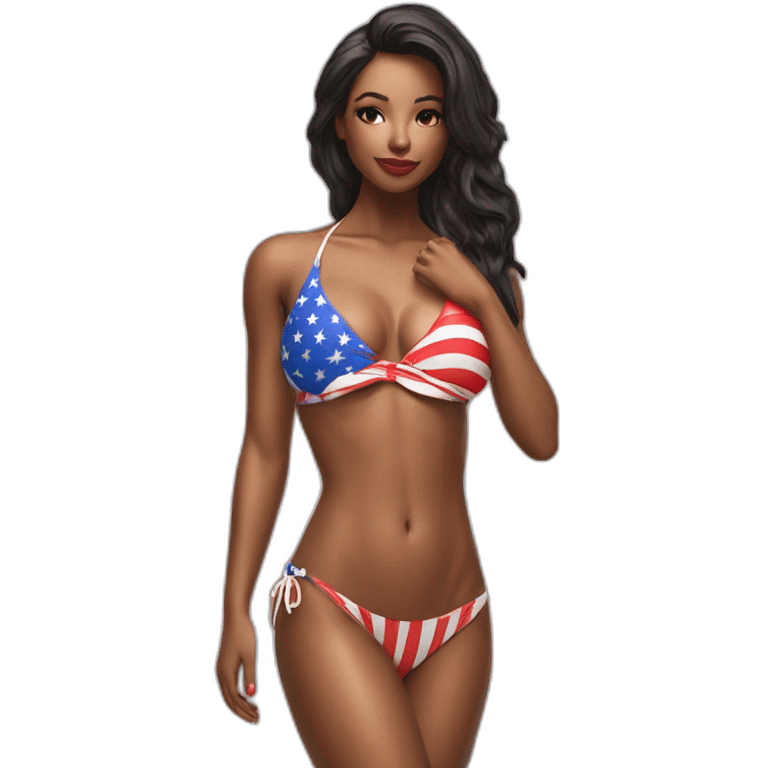 Sexy pose - woman wearing only an American flag bikini behind view emoji