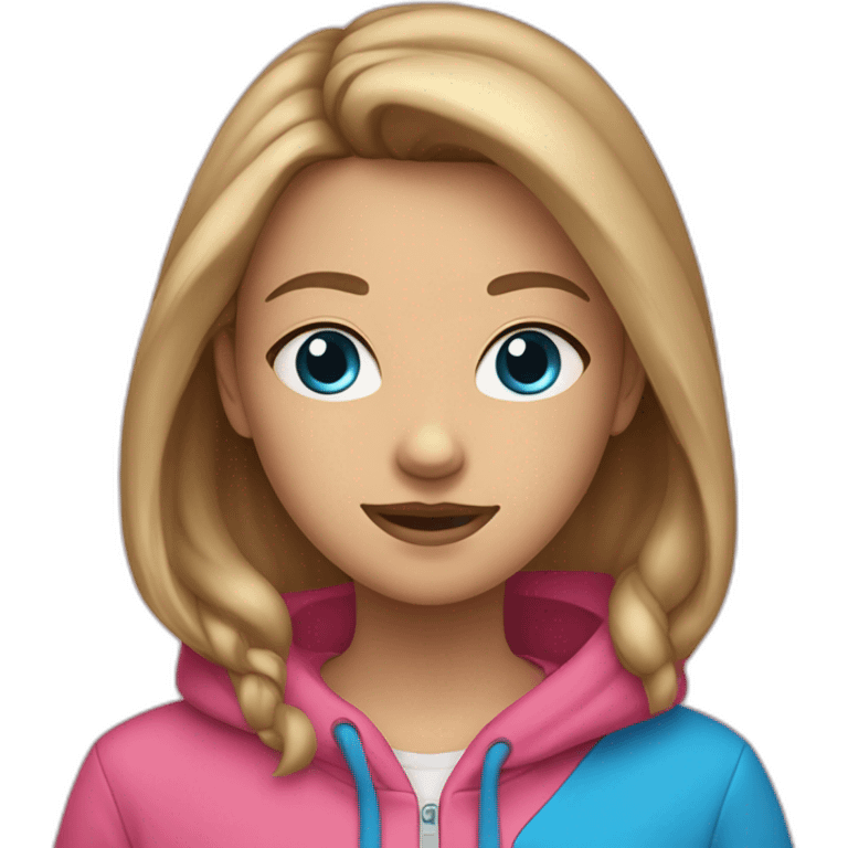 13 year old girl with dirty brownish blonde hair and blue eyes with a pink hoodie that’s not on her head emoji