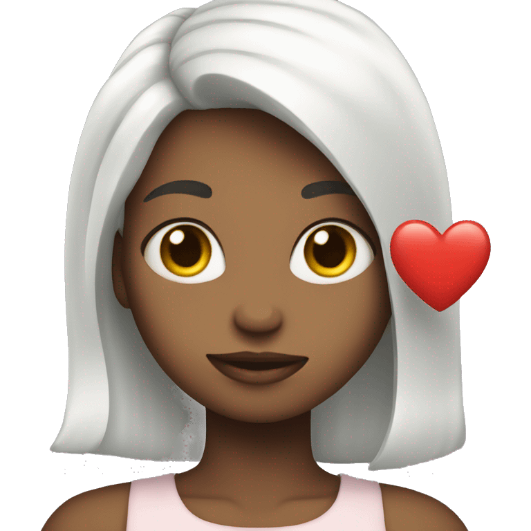 Girl with white hair is holding a heart emoji