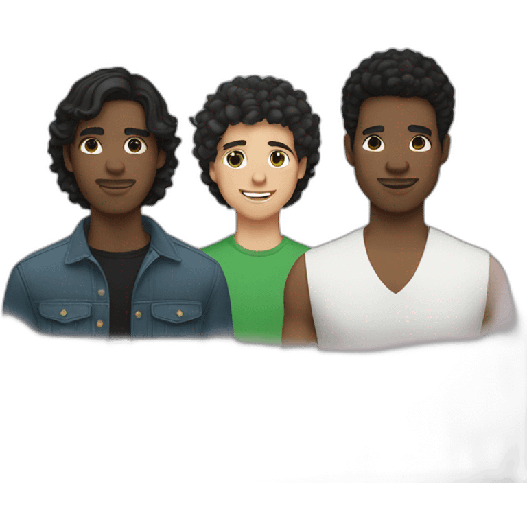 Gay couple, white man with black hair and green eyes, black man with black hair and black eyes emoji