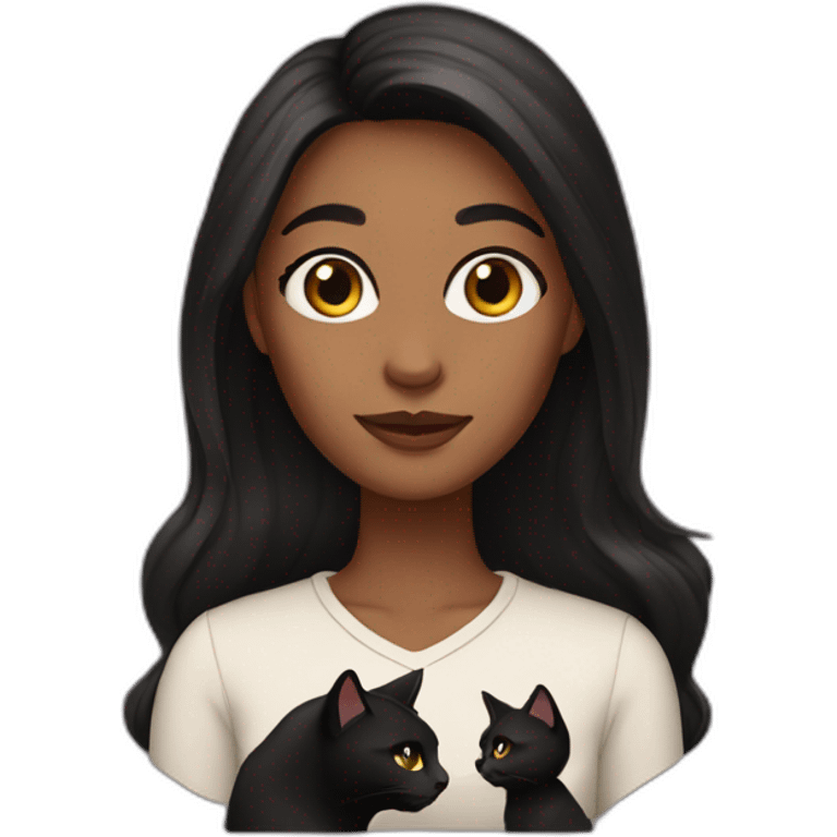 woman brown skin long dark hair with black cat emoji