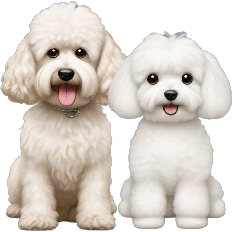 Big apricot cockapoo and small white bichon frise emoji