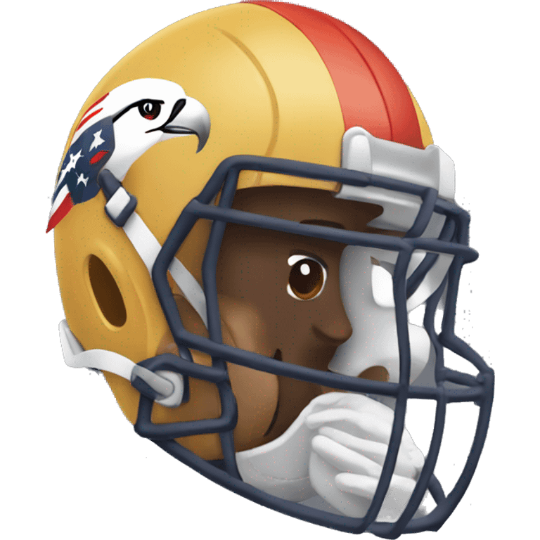 Man with a bird beak wearing an american football helmet emoji