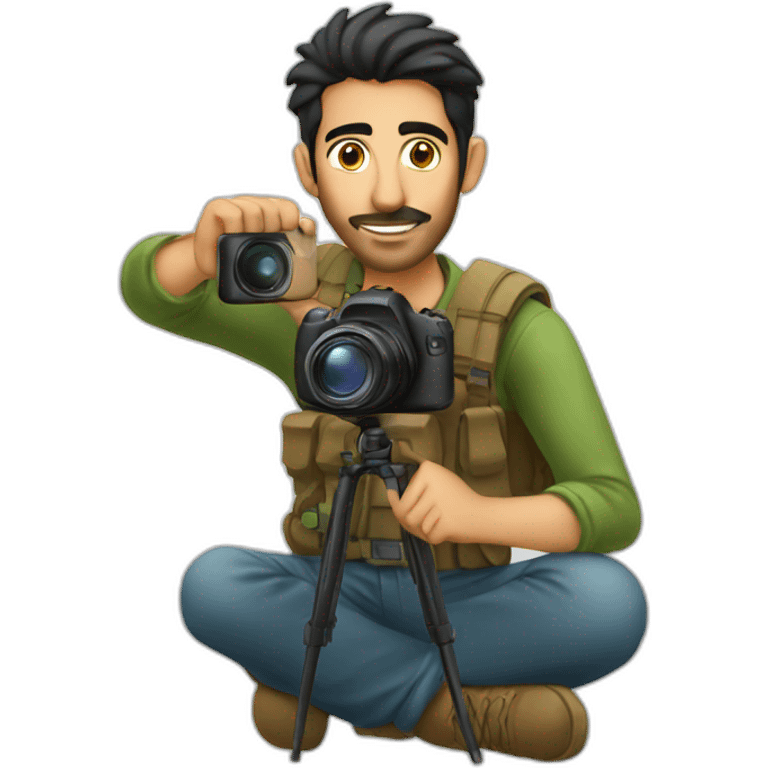 A Kurdish man taking pictures with a camera with a logo (ATTA) emoji