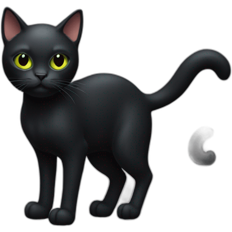 A full body view of one black cat with a halloween pumk beside emoji