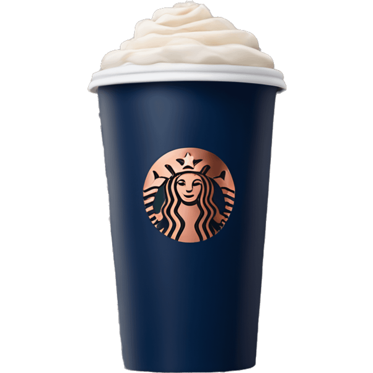 Realistic navy blue starbucks venti coffee cup with rose gold leopard print pattern on it. emoji