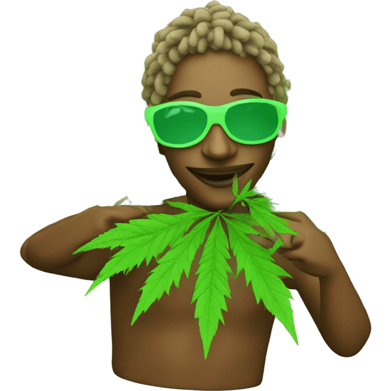 420. neon raving person smoking. dancing raver, hemp leaves emoji