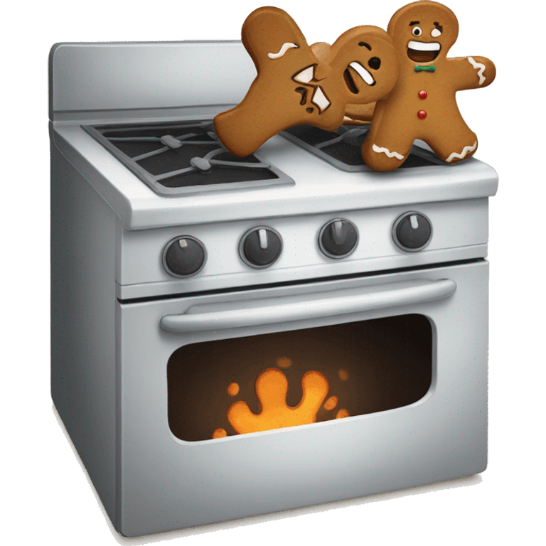 Oven with scared gingerbread man trying to escape  emoji