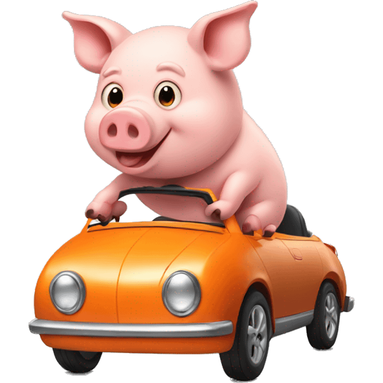 Pig driving orange car emoji