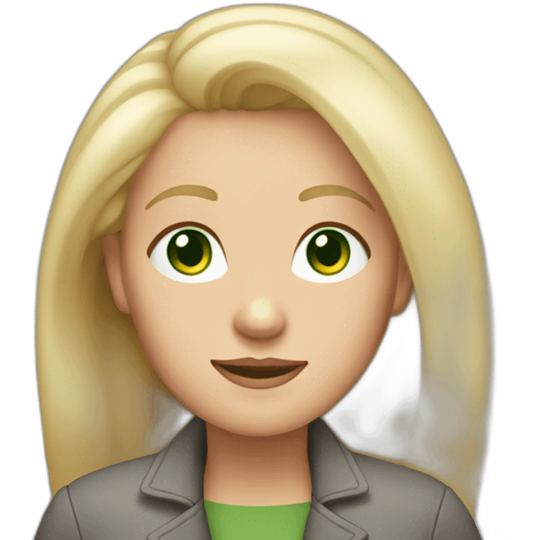 28 old women, white skin, long straight blond hair, green eyes, red shirt in a gray jacket emoji