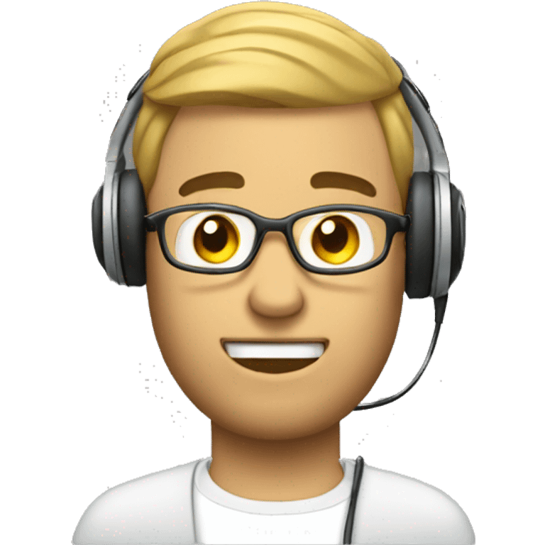 create me an emoji that shows a man with a microphone and a headphone making a voice over work readin a text  emoji