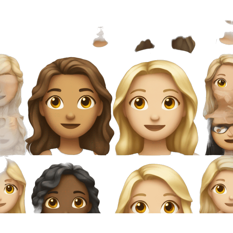 two girl, one of them has brown hair, brown eyes and olive skin, the another girl has blond hair, light skin and blue eyes  emoji