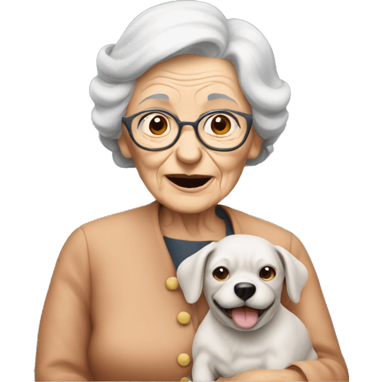 old lady holding an ugly dog emoji