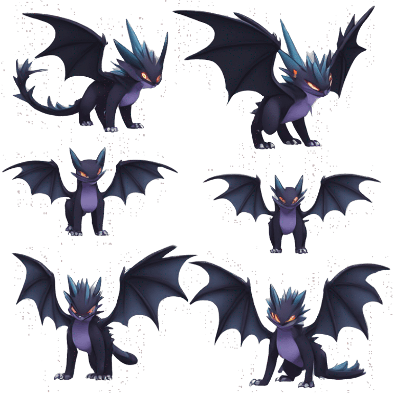 Edgy Cool Fluffy Spiky Winged Dark type Shadow type Nargacuga-Noivern-Pokémon-fusion-cat Full Body emoji