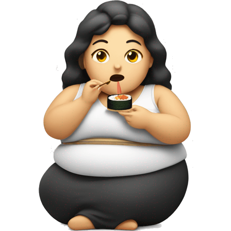 obese woman eating sushi emoji