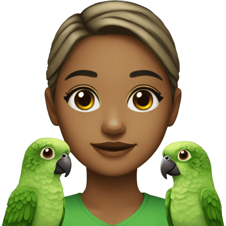 Girl with green cheek conure emoji