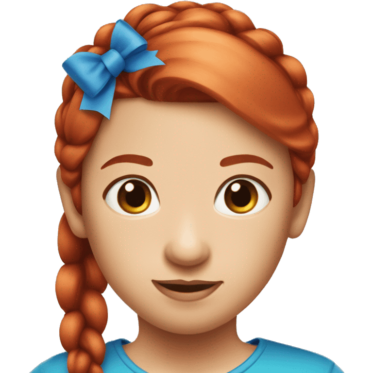 red hair with pigtail and blue bow emoji