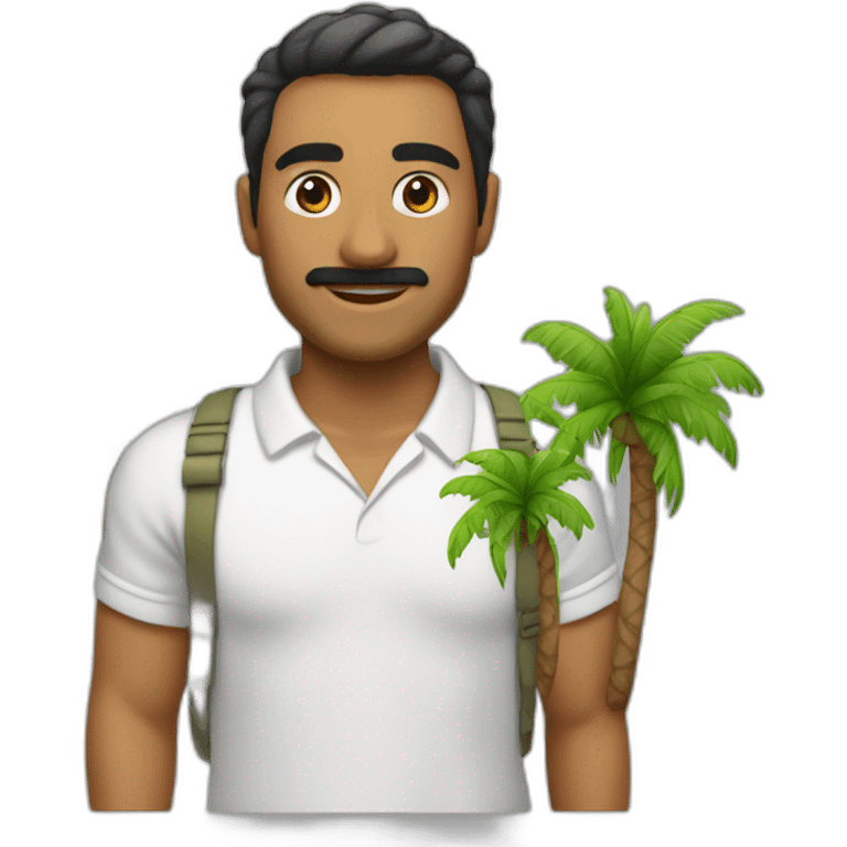 Isla con dos palmeras y un negocio en el centro emoji