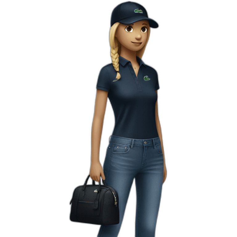 Lacoste bag girl with black lacoste cap emoji