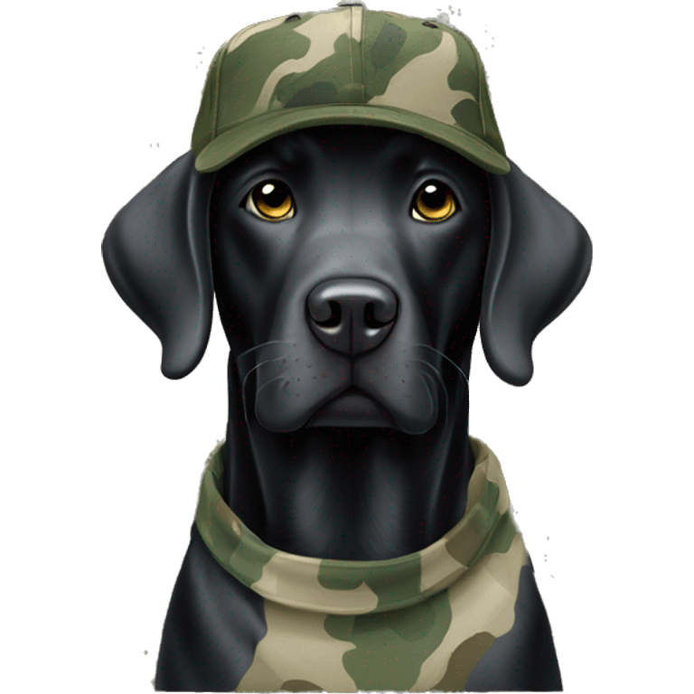 Black Labrador wear camo ball cap emoji